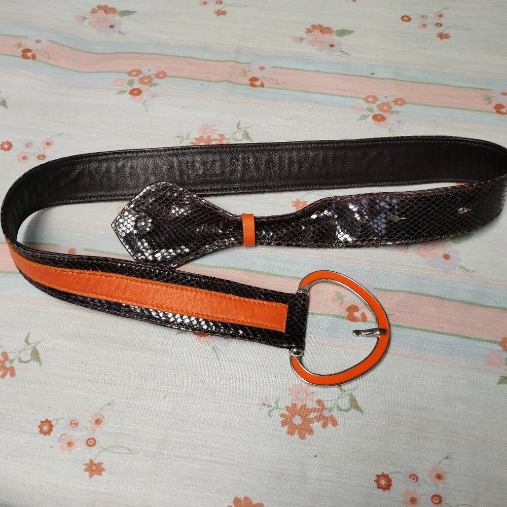 ❤️Womens DOLCE & GABBANA Snake & Leather Belt Orange / Brown Size 29.5-32 (90)